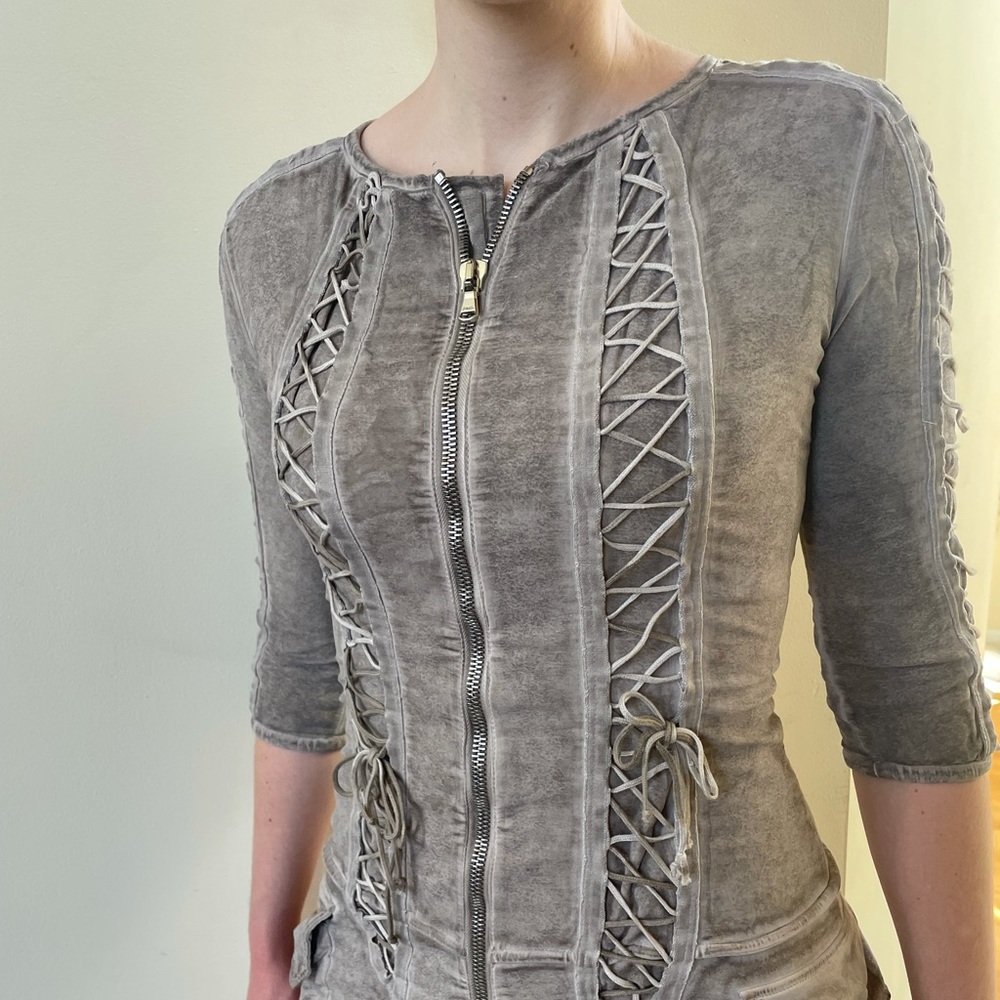 Balmain Lace-Up Dress In Taupe - Gem